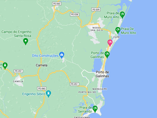 Mapa de Porto de Galinhas, Litoral Sul, Pernambuco © Google, ilustração Mapa de Porto de Galinhas, Litoral Sul, Pernambuco © Google, ilustração