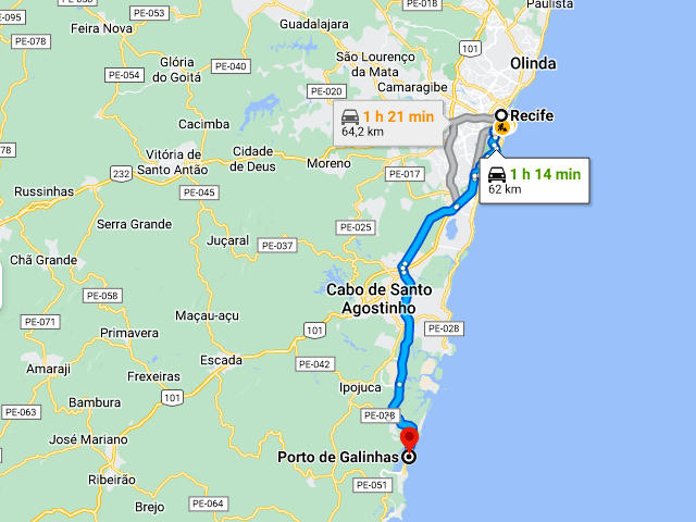 Como chegar a Porto de Galinhas, Litoral Sul, Pernambuco © Google, ilustração Como chegar a Porto de Galinhas, Litoral Sul, Pernambuco © Google, ilustração