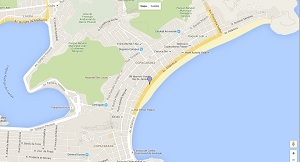 Mapa de Copacabana (c) Google Maps; Guia Rio de Janeiro